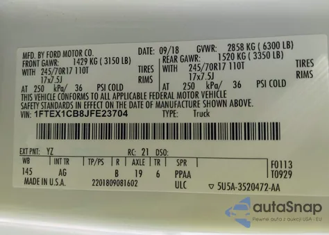 2018 Ford F-150 Xl из США, поврежденный, VIN 1FTEX1CB8JFE23704